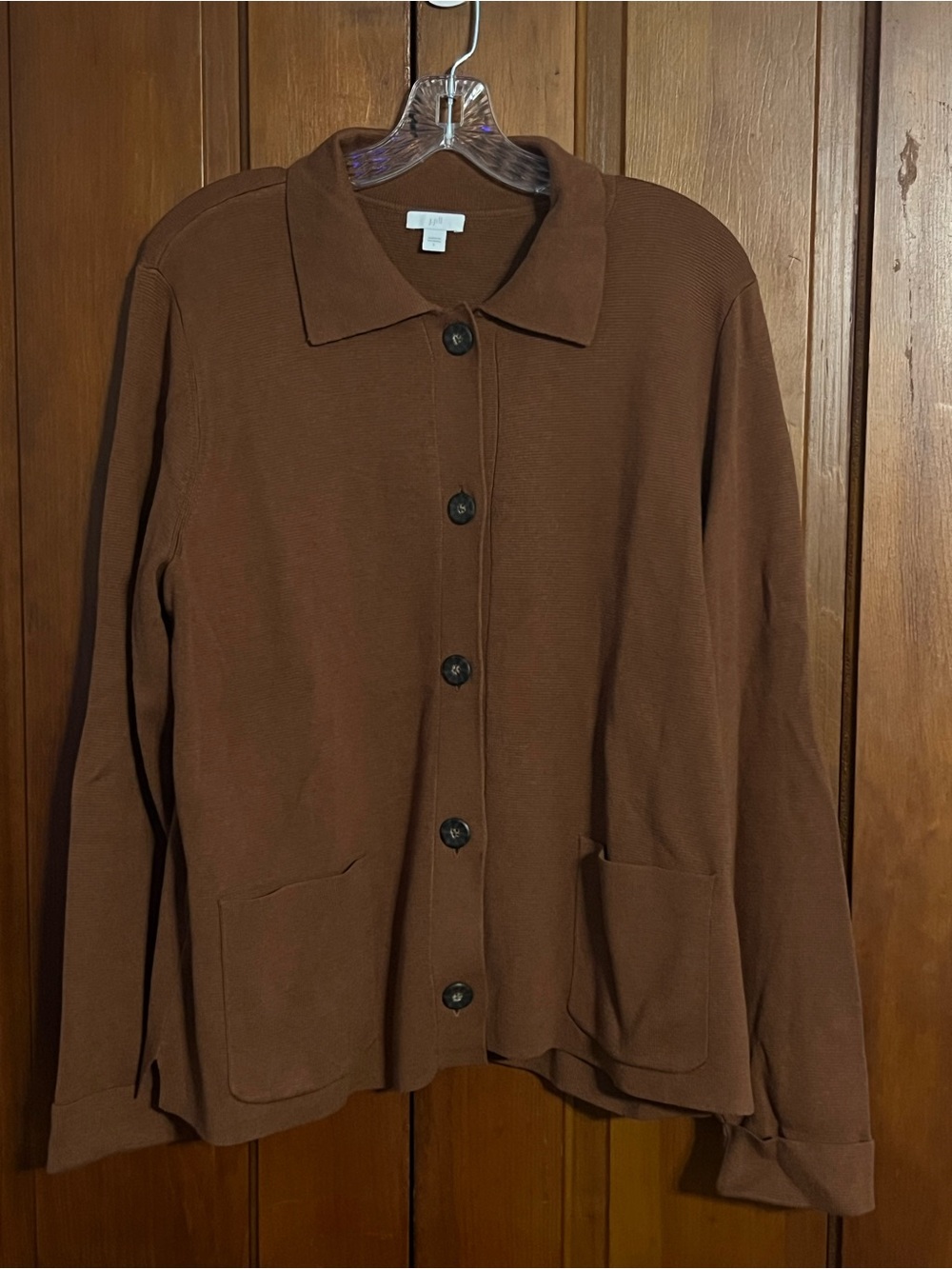 J. Jill Brown Button Up Cardigan Sweater Size Large Chunky Knit